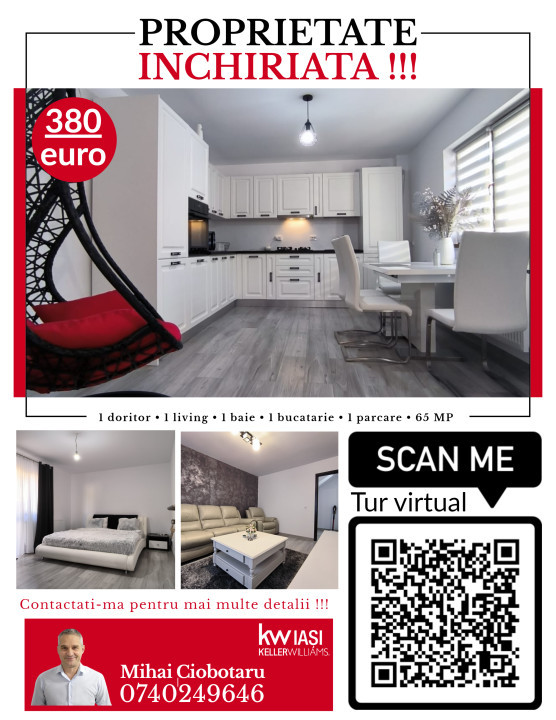 Apartament de inchiriat - 2 camere, 65 mp - Miroslava, Str Ioan voda cel viteaz