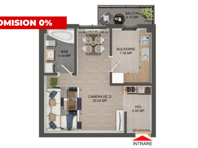 Apartament 1 cameră | 36 mp | Parter | Parcare inclusă | Valea Lupului
